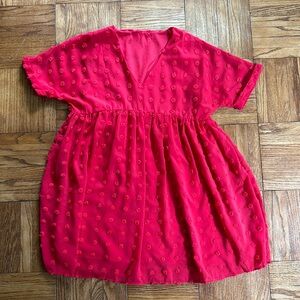 Dark Pink Babydoll Polka Dot Short Sleeve Dress